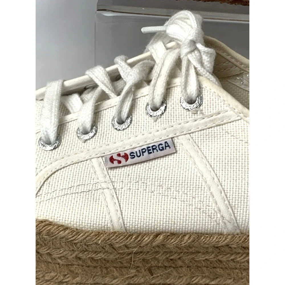 Superga Platform Espadrille Sneakers Womens Size 7.5 EU38 Ivory Cotton‎ S0099Z0